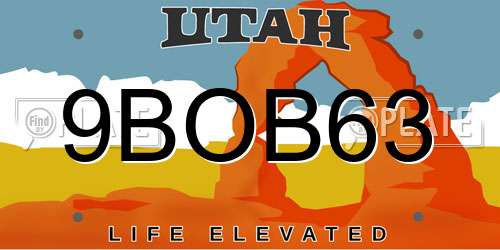 9BOB63 Utah License Plate
