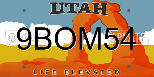 9BOM54 Utah License Plate