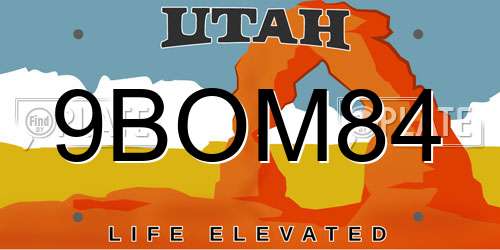 9BOM84 Utah License Plate