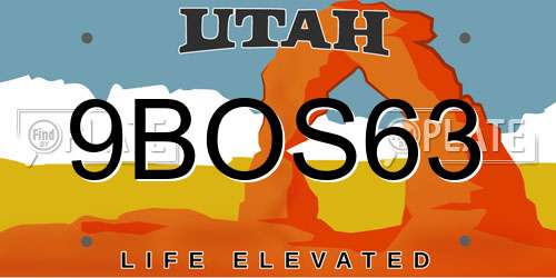 9BOS63 Utah License Plate