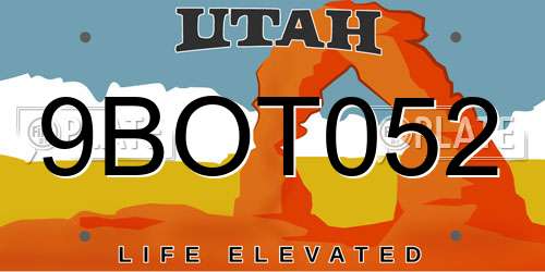 9BOT052 Utah License Plate