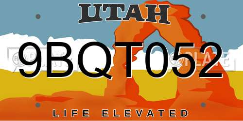 9BQT052 Utah License Plate