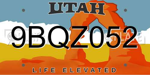 9BQZ052 Utah License Plate