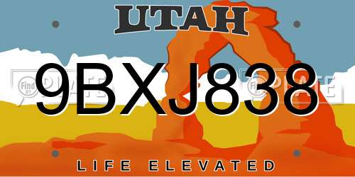 9BXJ838 Utah License Plate