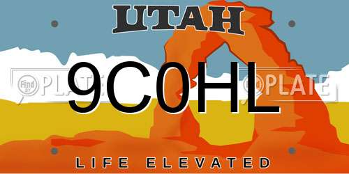 9C0HL Utah License Plate