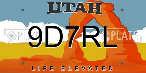 9D7RL Utah License Plate