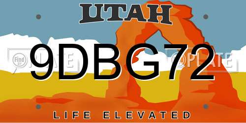 9DBG72 Utah License Plate