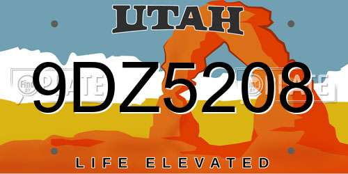 9DZ5208 Utah License Plate