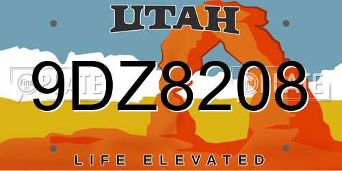 9DZ8208 Utah License Plate