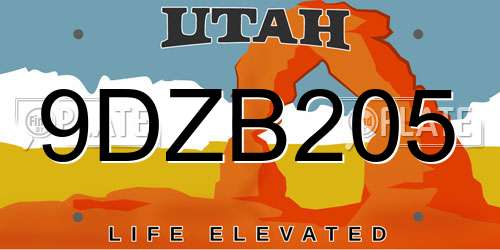 9DZB205 Utah License Plate