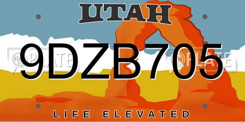 9DZB705 Utah License Plate