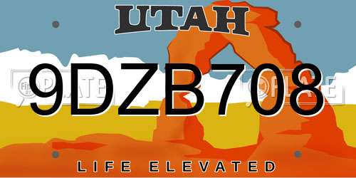 9DZB708 Utah License Plate