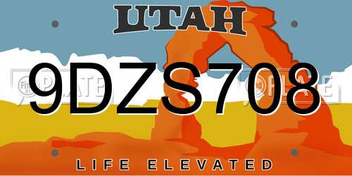 9DZS708 Utah License Plate