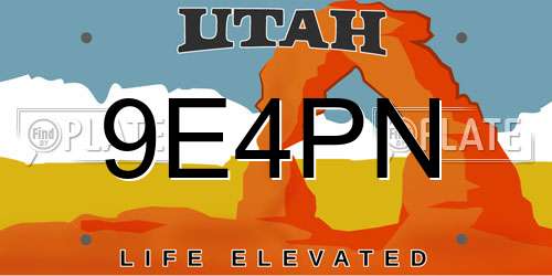 9E4PN Utah License Plate