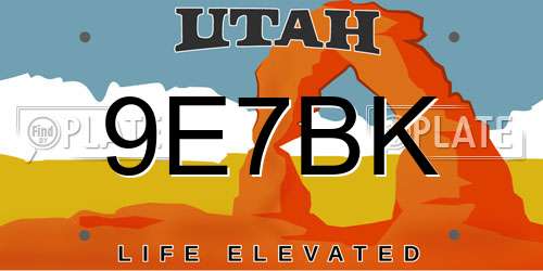 9E7BK Utah License Plate