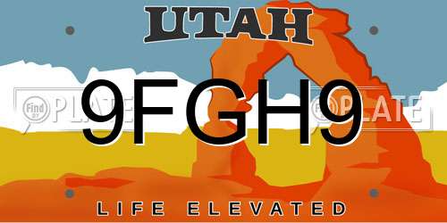 9FGH9 Utah License Plate