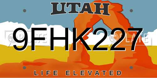 9FHK227 Utah License Plate