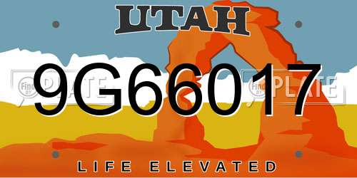 9G66017 Utah License Plate