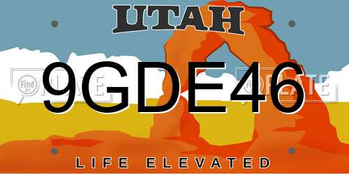 9GDE46 Utah License Plate