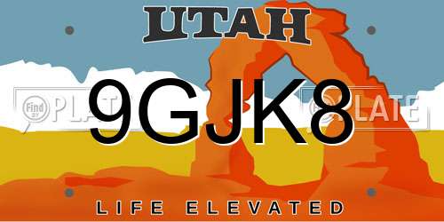 9GJK8 Utah License Plate