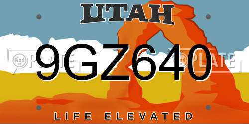 9GZ640 Utah License Plate