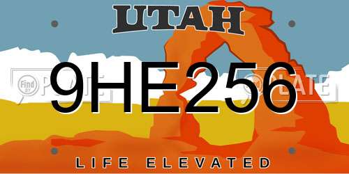 9HE256 Utah License Plate