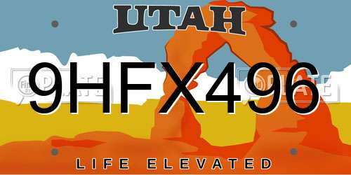 9HFX496 Utah License Plate