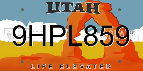 9HPL859 Utah License Plate