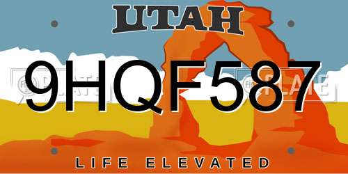 9HQF587 Utah License Plate