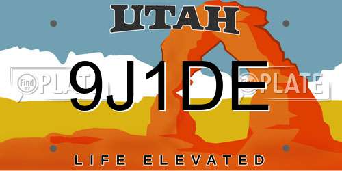 9J1DE Utah License Plate