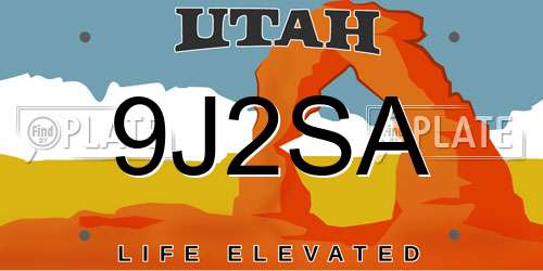 9J2SA Utah License Plate