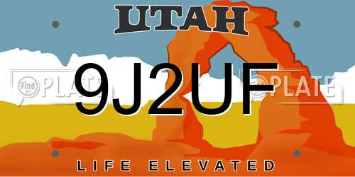 9J2UF Utah License Plate