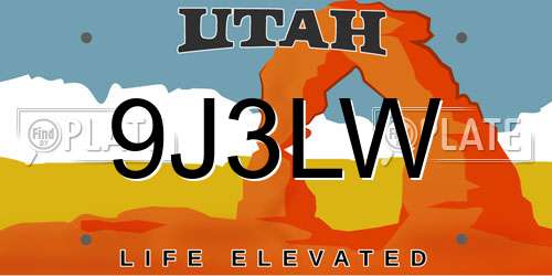 9J3LW Utah License Plate