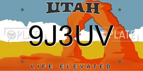 9J3UV Utah License Plate