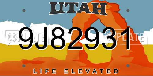 9J82931 Utah License Plate