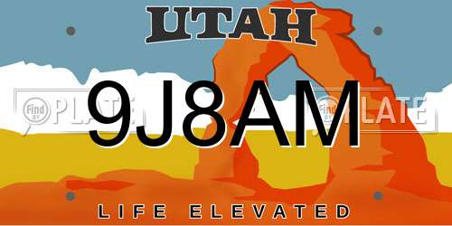 9J8AM Utah License Plate