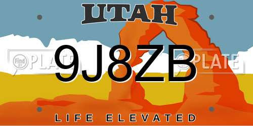 9J8ZB Utah License Plate