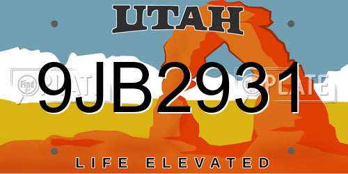 9JB2931 Utah License Plate