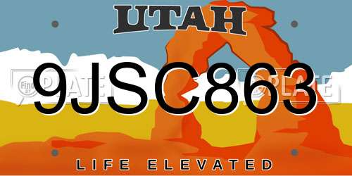 9JSC863 Utah License Plate