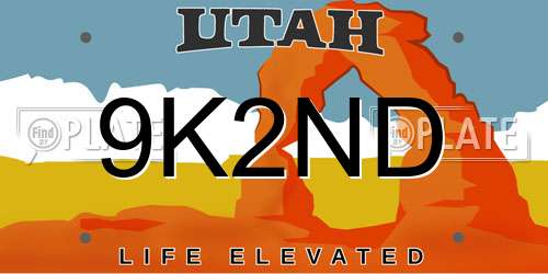 9K2ND Utah License Plate
