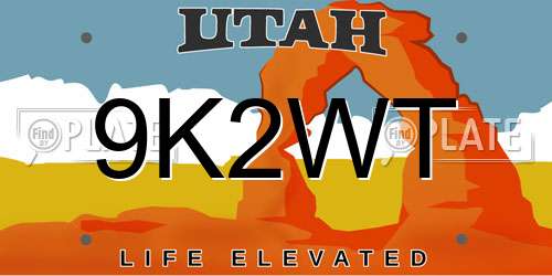 9K2WT Utah License Plate