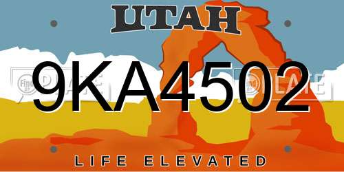 9KA4502 Utah License Plate