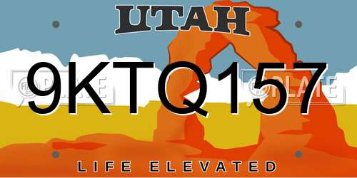 9KTQ157 Utah License Plate