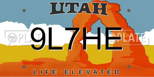 9L7HE Utah License Plate