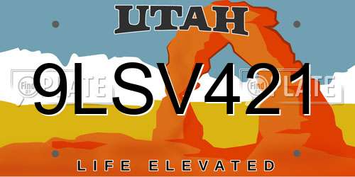 9LSV421 Utah License Plate