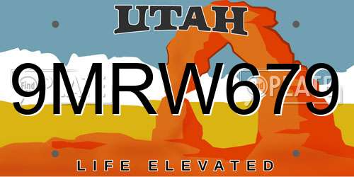 9MRW679 Utah License Plate