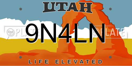 9N4LN Utah License Plate