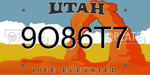 9O86T7 Utah License Plate