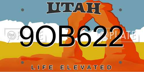 9OB622 Utah License Plate