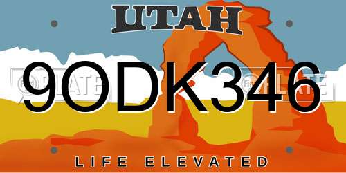 9ODK346 Utah License Plate